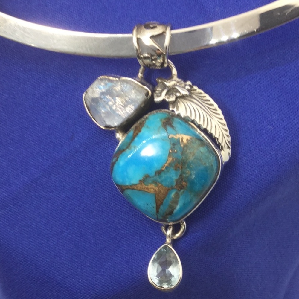 Blue Copper Turquoise Sterling Silver Pendant